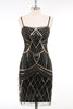 Laden Sie das Bild in den Galerie-Viewer, Schwarz Gold Bodycon Spaghettiträger Pailletten 20er Jahre Kleid