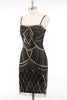 Laden Sie das Bild in den Galerie-Viewer, Schwarz Gold Bodycon Spaghettiträger Pailletten 20er Jahre Kleid