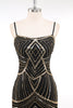 Laden Sie das Bild in den Galerie-Viewer, Schwarz Gold Bodycon Spaghettiträger Pailletten 20er Jahre Kleid