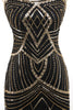 Laden Sie das Bild in den Galerie-Viewer, Schwarz Gold Bodycon Spaghettiträger Pailletten 20er Jahre Kleid