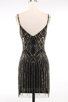 Glitzernd Schwarz Gold Bodycon Pailletten Kurz 20er Jahre Kleid