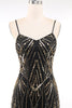 Laden Sie das Bild in den Galerie-Viewer, Glitzernd Schwarz Gold Bodycon Pailletten Kurz 20er Jahre Kleid