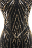 Laden Sie das Bild in den Galerie-Viewer, Glitzernd Schwarz Gold Bodycon Pailletten Kurz 20er Jahre Kleid