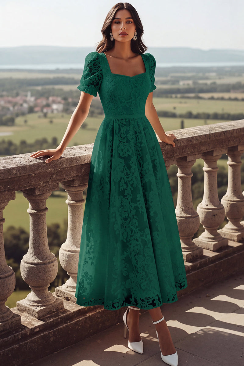 Laden Sie das Bild in den Galerie-Viewer, Weiß Spitze Eckiger Ausschnitt Langes Brautkleid mit Ärmeln