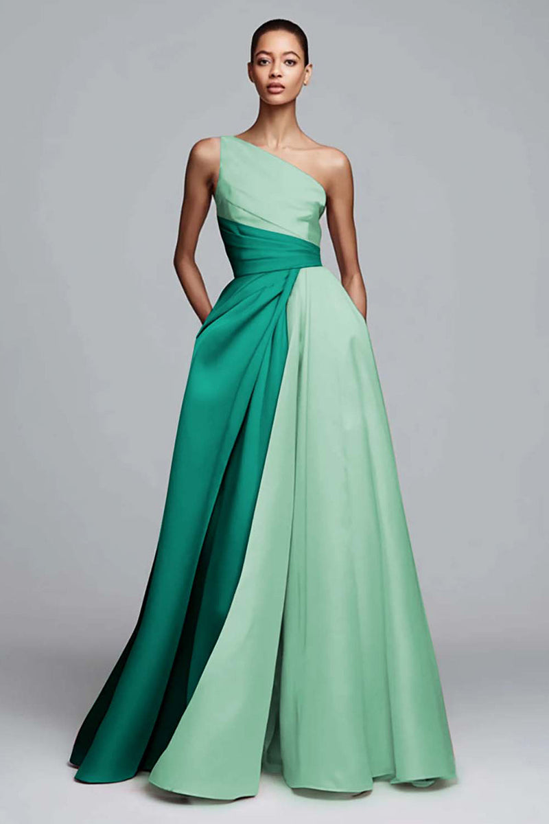 Laden Sie das Bild in den Galerie-Viewer, Rosa Satin One schulter A-Linien Maxi Abendkleid