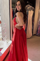 Laden Sie das Bild in den Galerie-Viewer, Königsblaues Neckholder Rückenfreies Ballkleid mit Schlitz