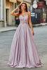 Laden Sie das Bild in den Galerie-Viewer, Frauen Glitzer Errötendes Langes Ballkleid mit Applikationen A Linie Spaghettiträger Satin Abendkleid