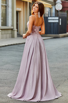 Glitzer Errötendes A Linie Spaghettiträger Satin Langes Ballkleid mit Applikationen