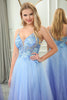 Laden Sie das Bild in den Galerie-Viewer, Glitter A Line Tüll Langes Ballkleid mit Applikationen