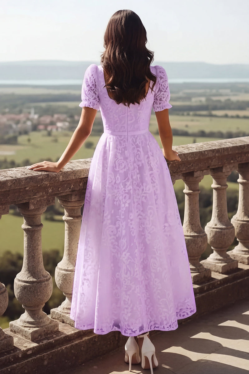 Laden Sie das Bild in den Galerie-Viewer, Weiß Spitze Eckiger Ausschnitt Langes Brautkleid mit Ärmeln
