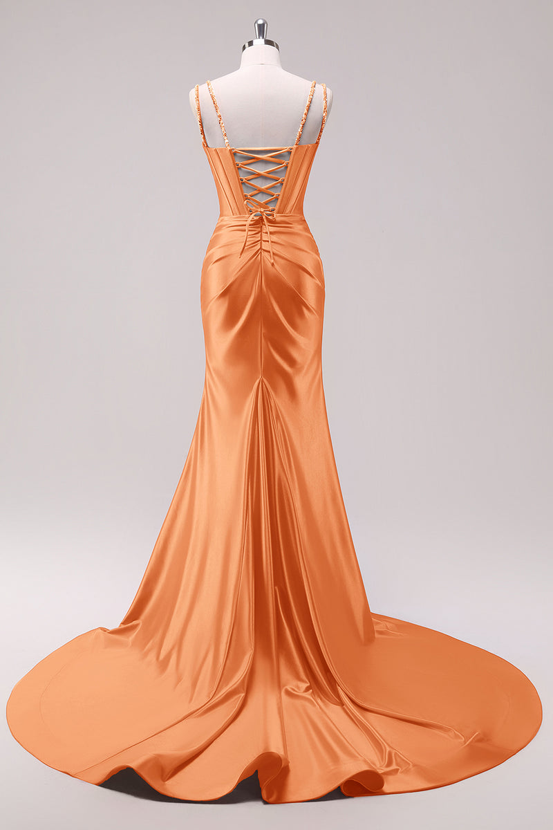 Laden Sie das Bild in den Galerie-Viewer, Glitzer Schwarz Korsett Spaghettiträger Lange Abendkleid mit Schlitz