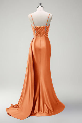 Glitzer Lila Korsett Meerjungfrau Lange Satin Abendkleid mit Schlitz