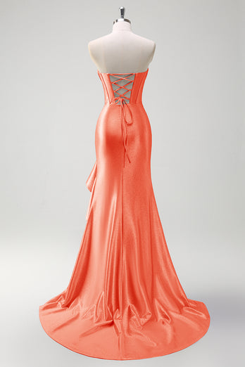 Glitzer Graublau Korsett Satin Lange Abendkleid mit Rüschen Schlitz