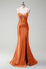 Laden Sie das Bild in den Galerie-Viewer, Glitzer Orange Korsett Meerjungfrau Lange Satin Abendkleid mit Schlitz