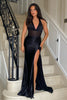 Laden Sie das Bild in den Galerie-Viewer, Schwarz Neckholder Korsett Lange Abendkleid mit Schlitz
