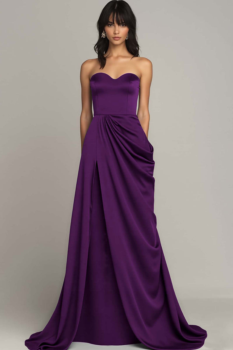 Laden Sie das Bild in den Galerie-Viewer, Schwarz Herz Ausschnitt Satin A Linie Lange Formelle Kleid