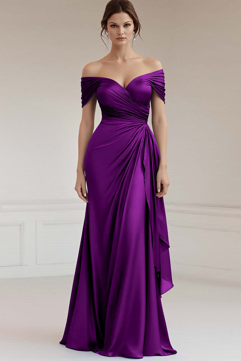Laden Sie das Bild in den Galerie-Viewer, Pfauengrün Sheath Satin Schulterfreie Lange Formelle Kleid