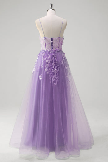 Blumen Blau A Linie Korsett Lange Abendkleid mit Applikationen