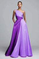 Laden Sie das Bild in den Galerie-Viewer, Leely Women Purple and Lilac Satin Maxi Formal Dress One Shoulder A Line Patchwork Party Dress Formal Weddig Guest Dress with Pockets Alternative Wedding Guest Dress