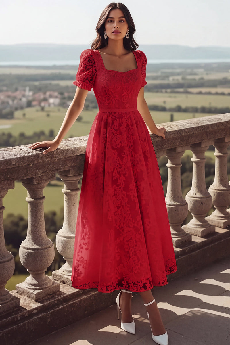 Laden Sie das Bild in den Galerie-Viewer, Weiß Spitze Eckiger Ausschnitt Langes Brautkleid mit Ärmeln