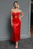 Laden Sie das Bild in den Galerie-Viewer, Dunkelblau Schatz Etui Satin Maxi Formelle Kleid