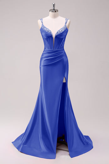 Glitzer Schwarz Korsett Spaghettiträger Lange Abendkleid mit Schlitz