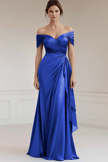 Pfauengrün Sheath Satin Schulterfreie Lange Formelle Kleid
