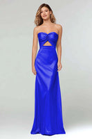 Laden Sie das Bild in den Galerie-Viewer, Blue Schatz Etui Satin Maxi Formelle Kleid