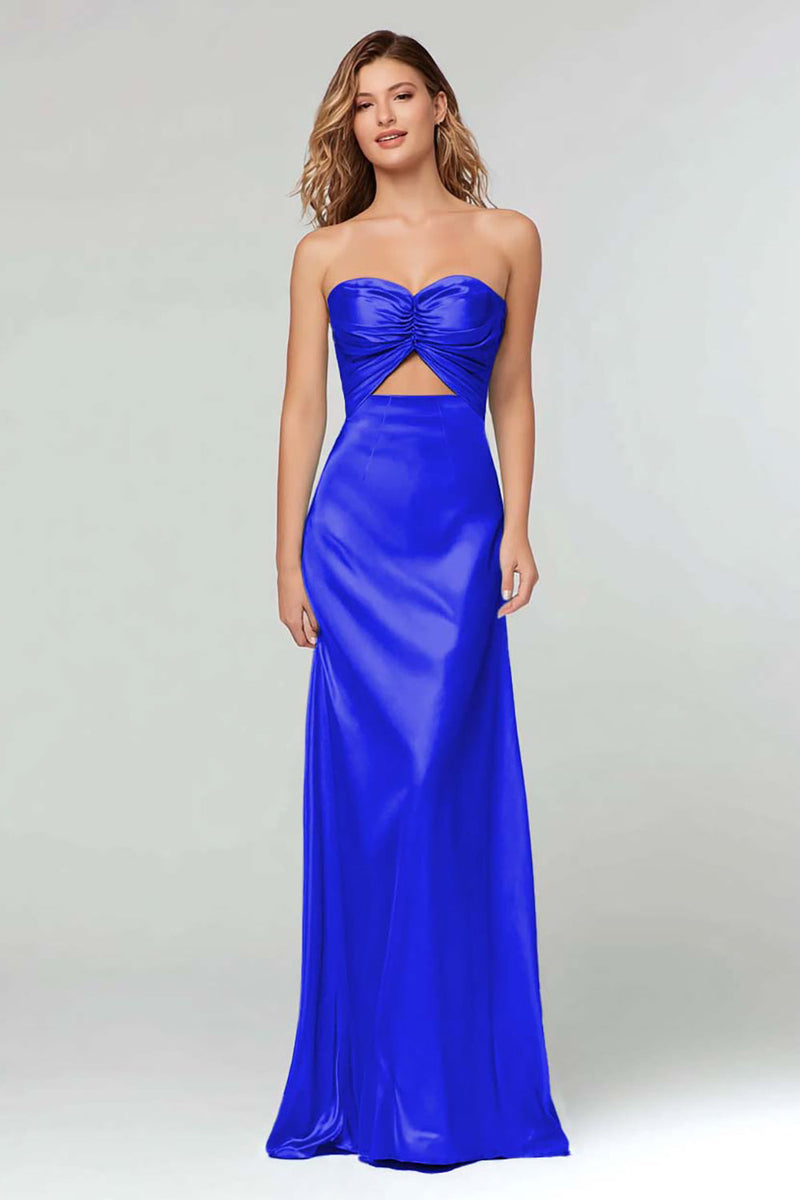 Laden Sie das Bild in den Galerie-Viewer, Blue Schatz Etui Satin Maxi Formelle Kleid