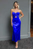 Laden Sie das Bild in den Galerie-Viewer, Dunkelblau Schatz Etui Satin Maxi Formelle Kleid