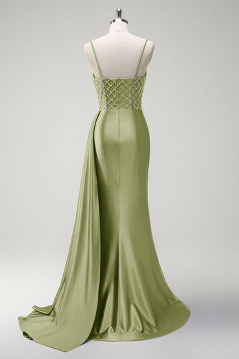 Glitzer Lila Korsett Meerjungfrau Lange Satin Abendkleid mit Schlitz