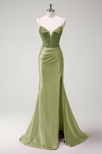 Glitzer Königsblau Korsett Perlen Lange Abendkleid it Schlitz
