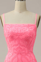 Laden Sie das Bild in den Galerie-Viewer, Rosa Spaghettiträger Pailletten Meerjungfrau Abendkleid