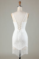 Laden Sie das Bild in den Galerie-Viewer, Glitzerndes, figurbetontes Spaghettiträger-Blaues kurzesCocktailkleider mit Schnürung und Perlen