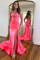 Laden Sie das Bild in den Galerie-Viewer, Meerjungfrau Schatz Koralle langes Korsett Abendkleid mit Schlitz