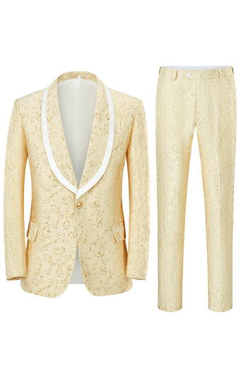 Champagner Schal Revers Ein-Knopf Jacquard Herren 2-Teiliger Ballanzug