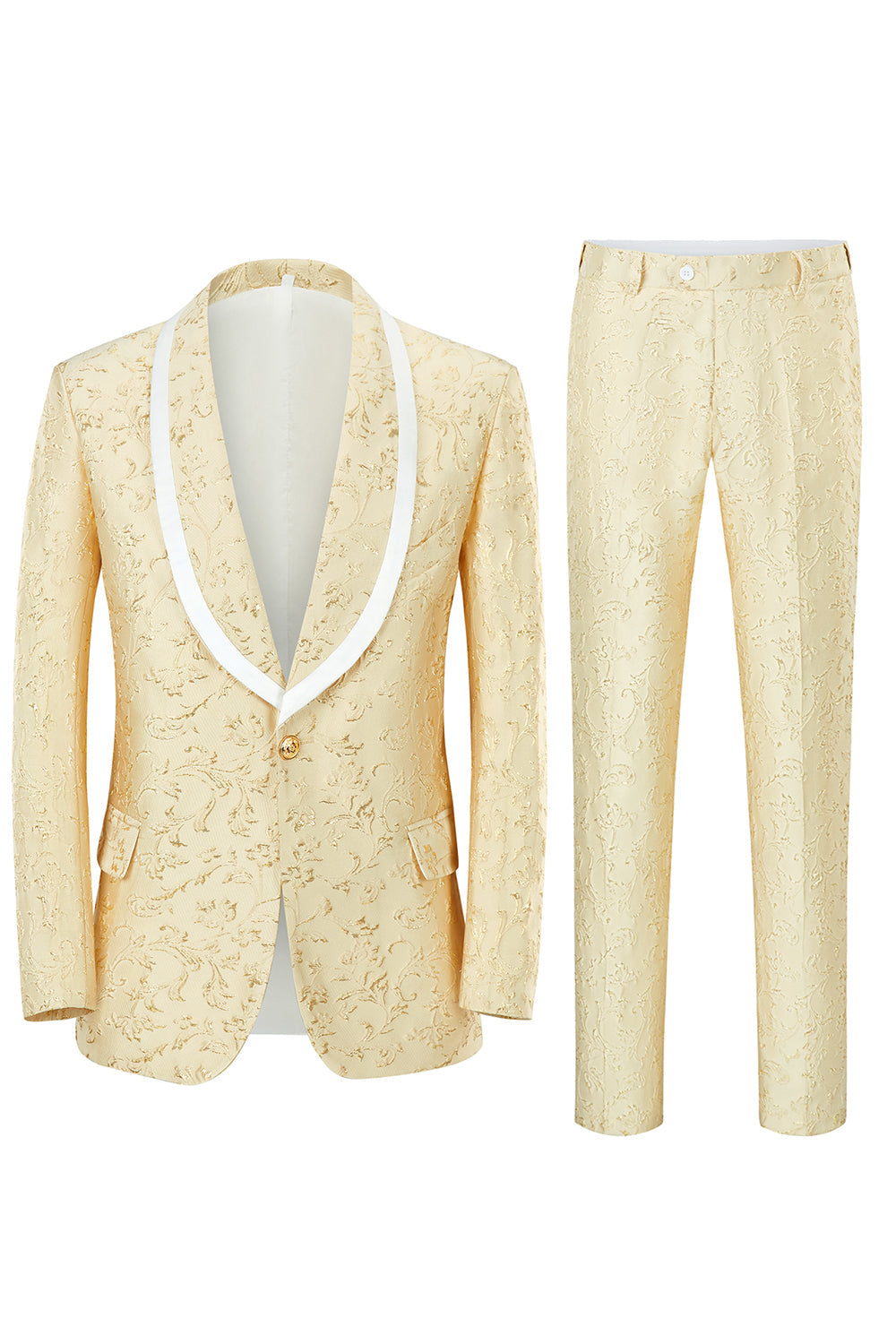 Champagner Schal Revers Ein-Knopf Jacquard Herren 2-Teiliger Ballanzug