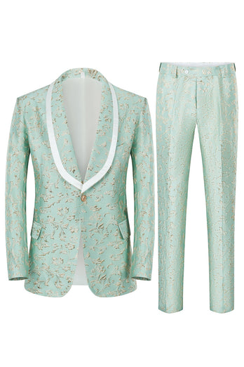 Champagner Schal Revers Ein-Knopf Jacquard Herren 2-Teiliger Ballanzug