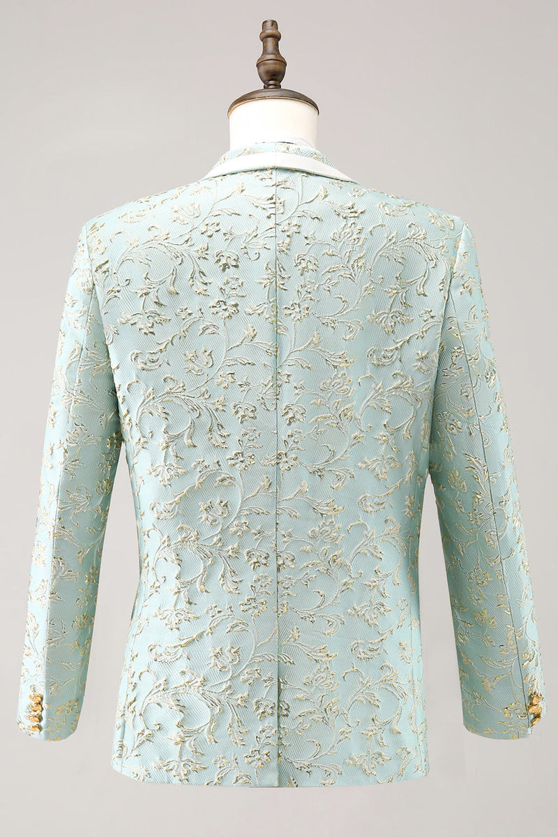 Laden Sie das Bild in den Galerie-Viewer, Mint Jacquard Schal Revers 2 Teiliger Herrenanzug mit einem Knopf
