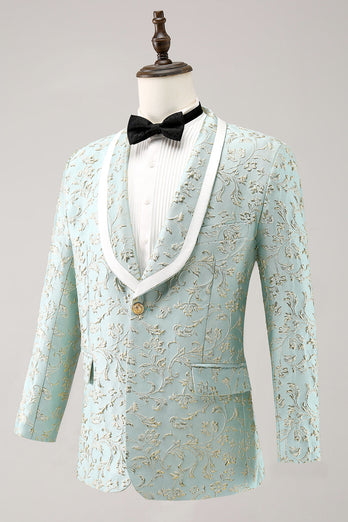 Mint Jacquard Schal Revers 2 Teiliger Herrenanzug mit einem Knopf