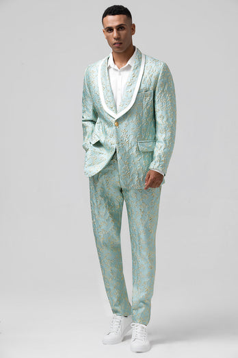 Mint Schal Revers 2-Teiliger Jacquard Herren mit einem Knopf Smokinganzug