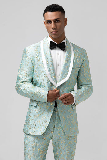 Mint Schal Revers 2-Teiliger Jacquard Herren mit einem Knopf Smokinganzug