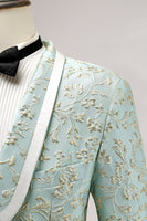 Laden Sie das Bild in den Galerie-Viewer, Mint Jacquard Schal Revers 2 Teiliger Herrenanzug mit einem Knopf