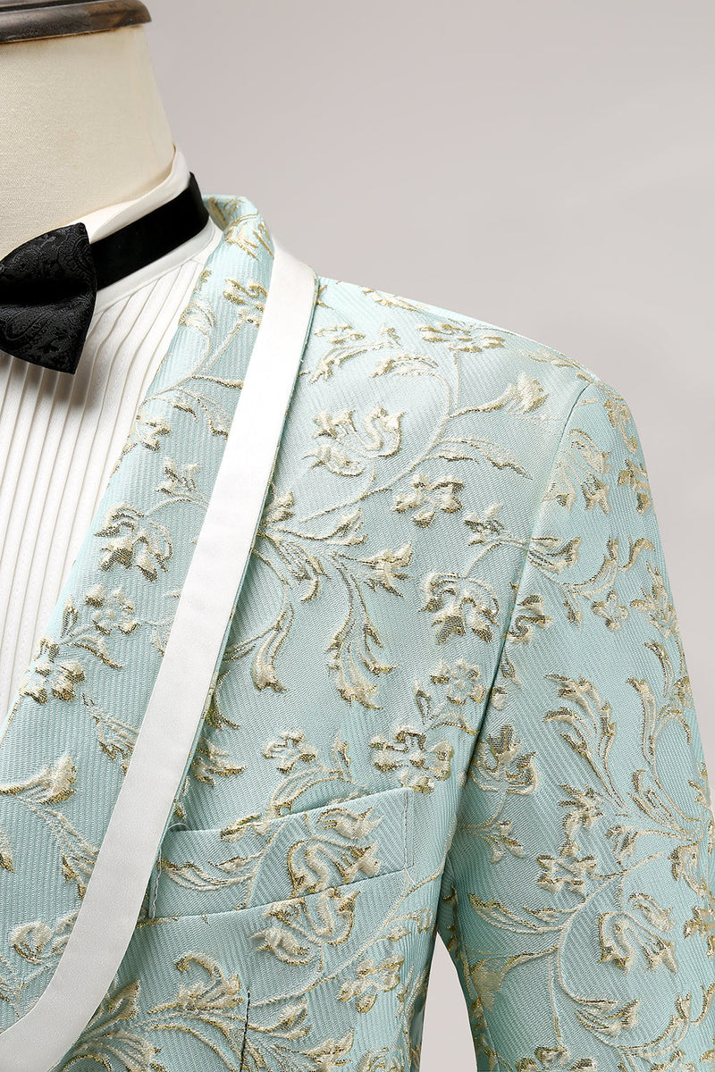 Laden Sie das Bild in den Galerie-Viewer, Mint Jacquard Schal Revers 2 Teiliger Herrenanzug mit einem Knopf