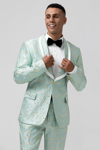 Mint Schal Revers 2-Teiliger Jacquard Herren mit einem Knopf Smokinganzug