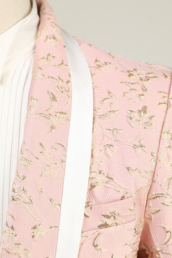 Champagner Schal Revers Ein-Knopf Jacquard Herren 2-Teiliger Ballanzug