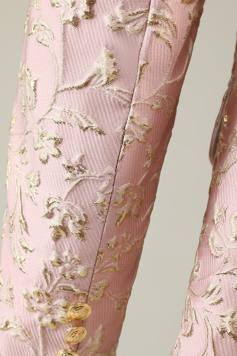 Laden Sie das Bild in den Galerie-Viewer, Hellrosa Schal Ein-Knopf Revers Jacquard 2-Teiliger Herren Ballanzug