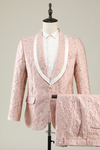 Champagner Schal Revers Ein-Knopf Jacquard Herren 2-Teiliger Ballanzug