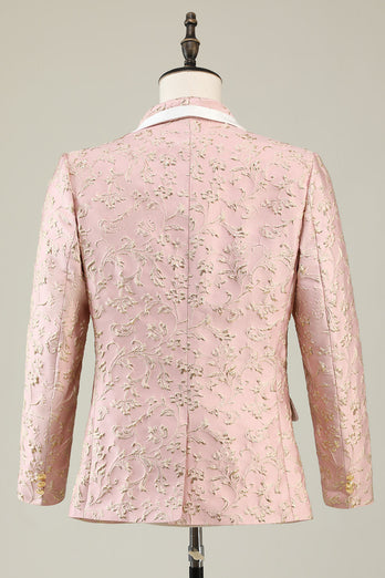Hellrosa Schal Ein-Knopf Revers Jacquard 2-Teiliger Herren Ballanzug