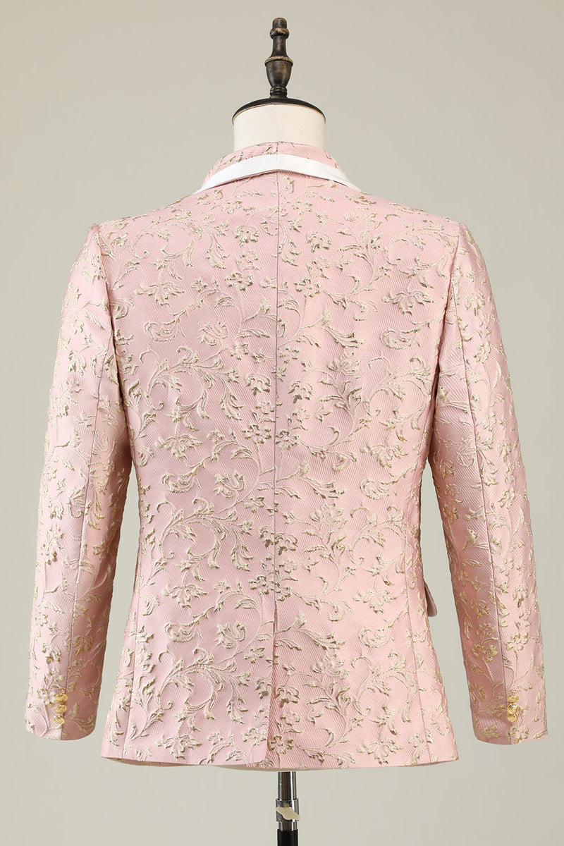 Laden Sie das Bild in den Galerie-Viewer, Hellrosa Schal Ein-Knopf Revers Jacquard 2-Teiliger Herren Ballanzug